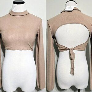 NWT Mimosa Alix Knit Crop Top Medium Tan Tie Back Balletcore Coquette Boho Sexy